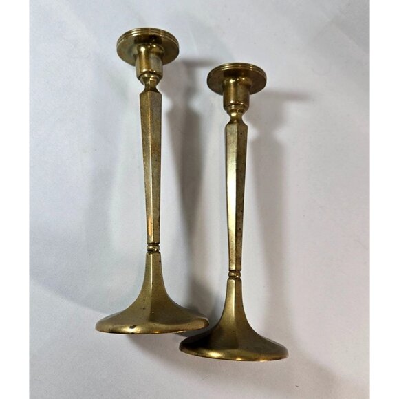Solid Brass Candlestick Set 8.5" Tall Vintage Art Deco Style for Tapered Candles - Picture 10 of 12